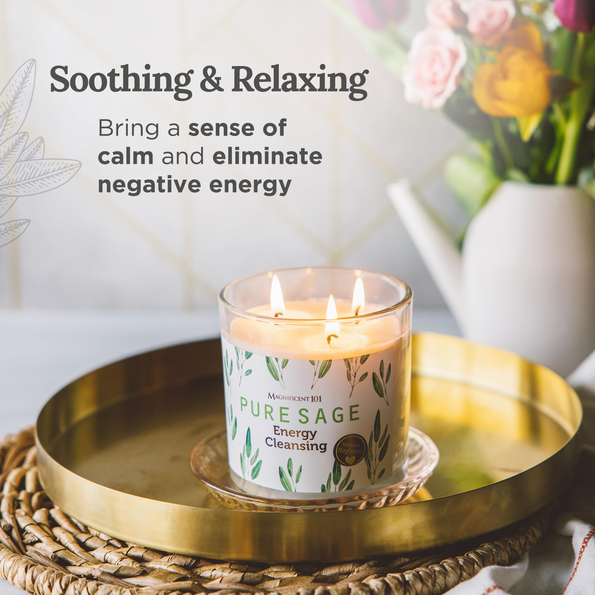 Magnificent 101 Pure Sage Candle during smudging ceremony cleansing a space.