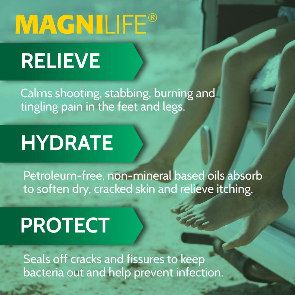 MagniLife DB Foot Cream application demonstrating soothing foot sensations.