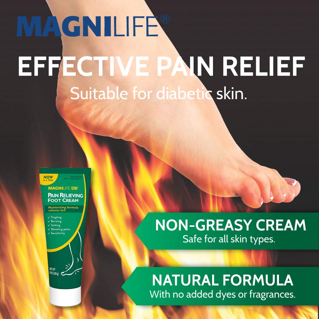 MagniLife DB Foot Cream on feet after shower for quick absorption.