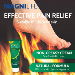 MagniLife DB Foot Cream on feet after shower for quick absorption.