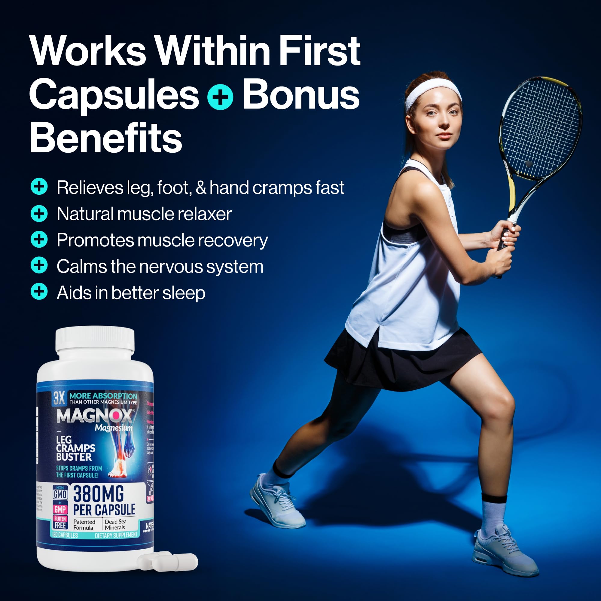 MAGNOX Leg Cramps Buster on nightstand supports restful sleep after cramps.