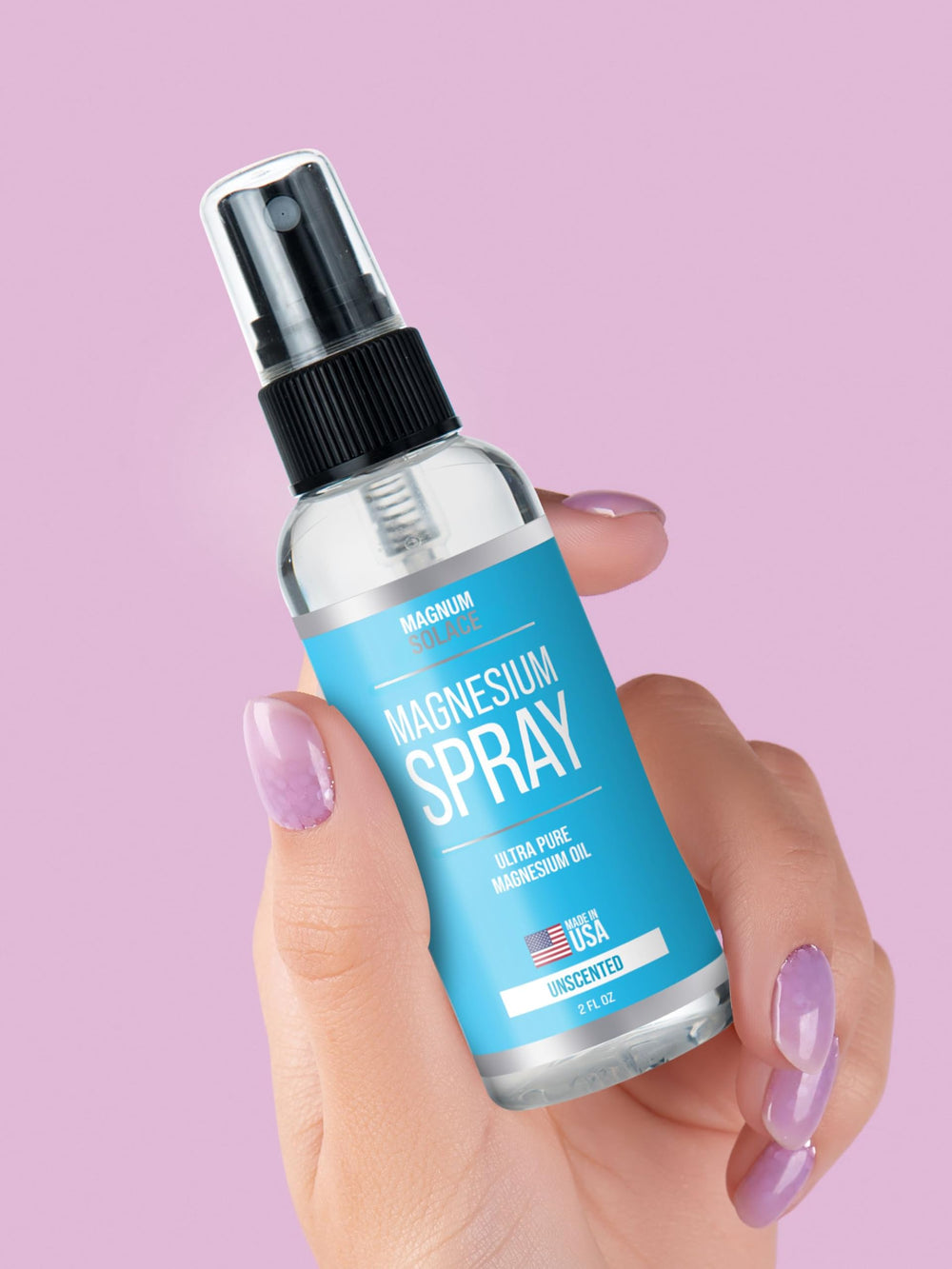 Compact Magnum Solace bottle on a shelf, travel-friendly.