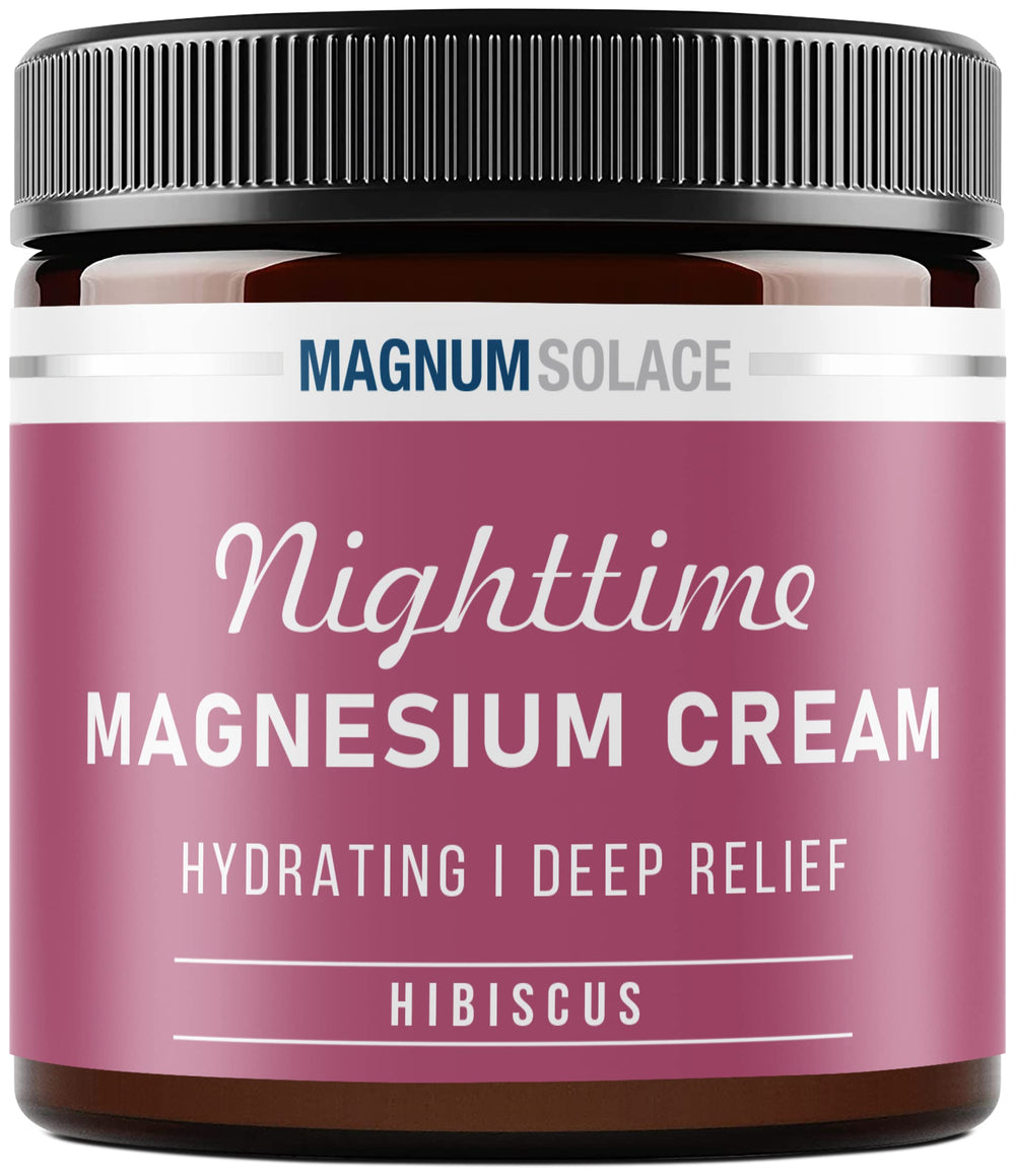 Magnum Solace Magnesium Lotion bottle shown as a nighttime hydrating cream