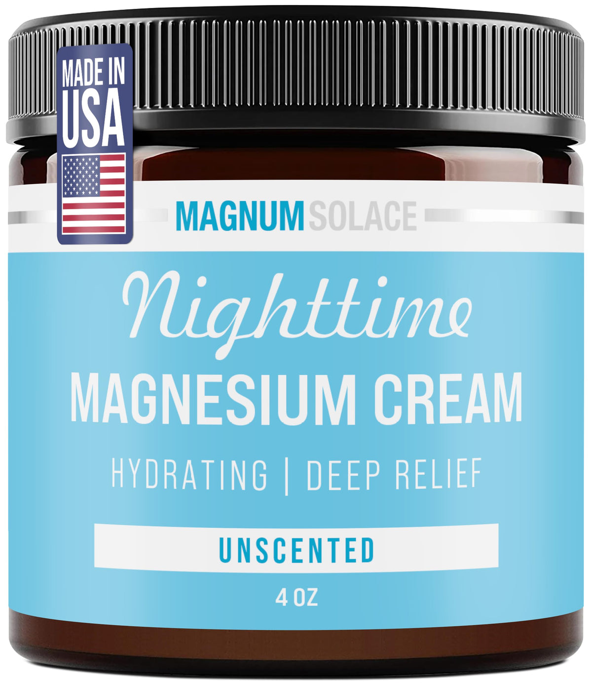 Magnum Solace Nighttime Magnesium Cream bottle for easy nightly application before bed
