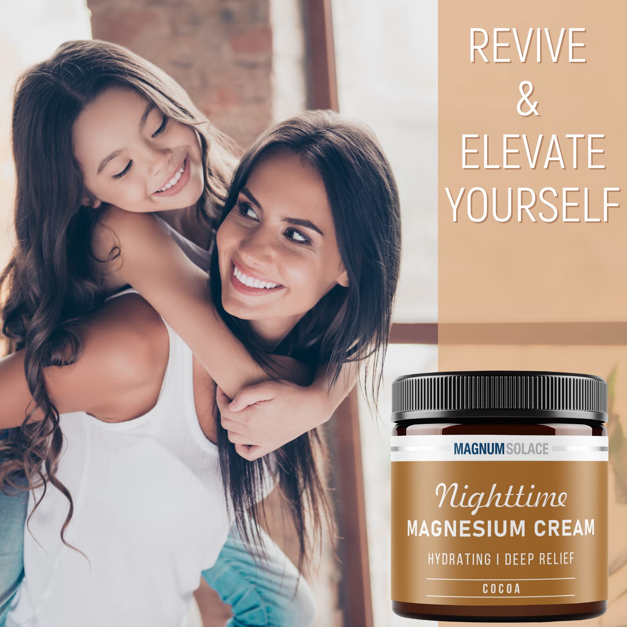 Magnum Solace Nighttime Magnesium Cream hand application illustrating leg-friendly use.