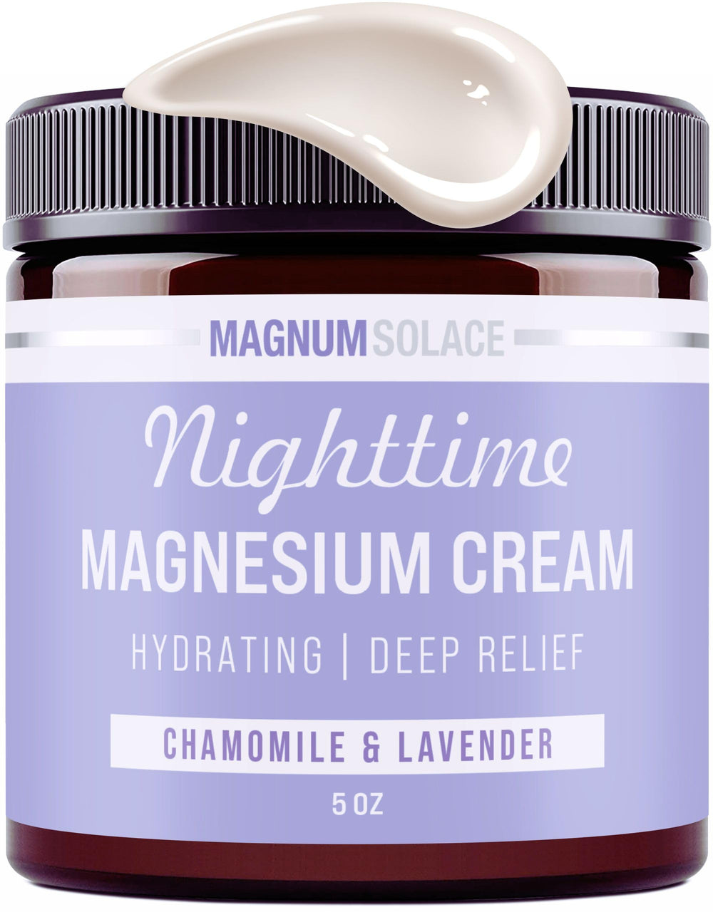 Magnum Solace Nighttime Magnesium Cream jar ready for relaxing bedtime application.