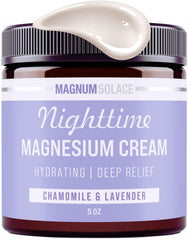 Magnum Solace Nighttime Magnesium Cream jar ready for relaxing bedtime application.