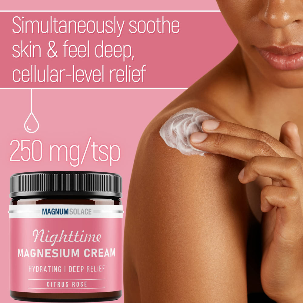Magnum Solace Nighttime Magnesium Cream on legs for targeted nightly comfort.