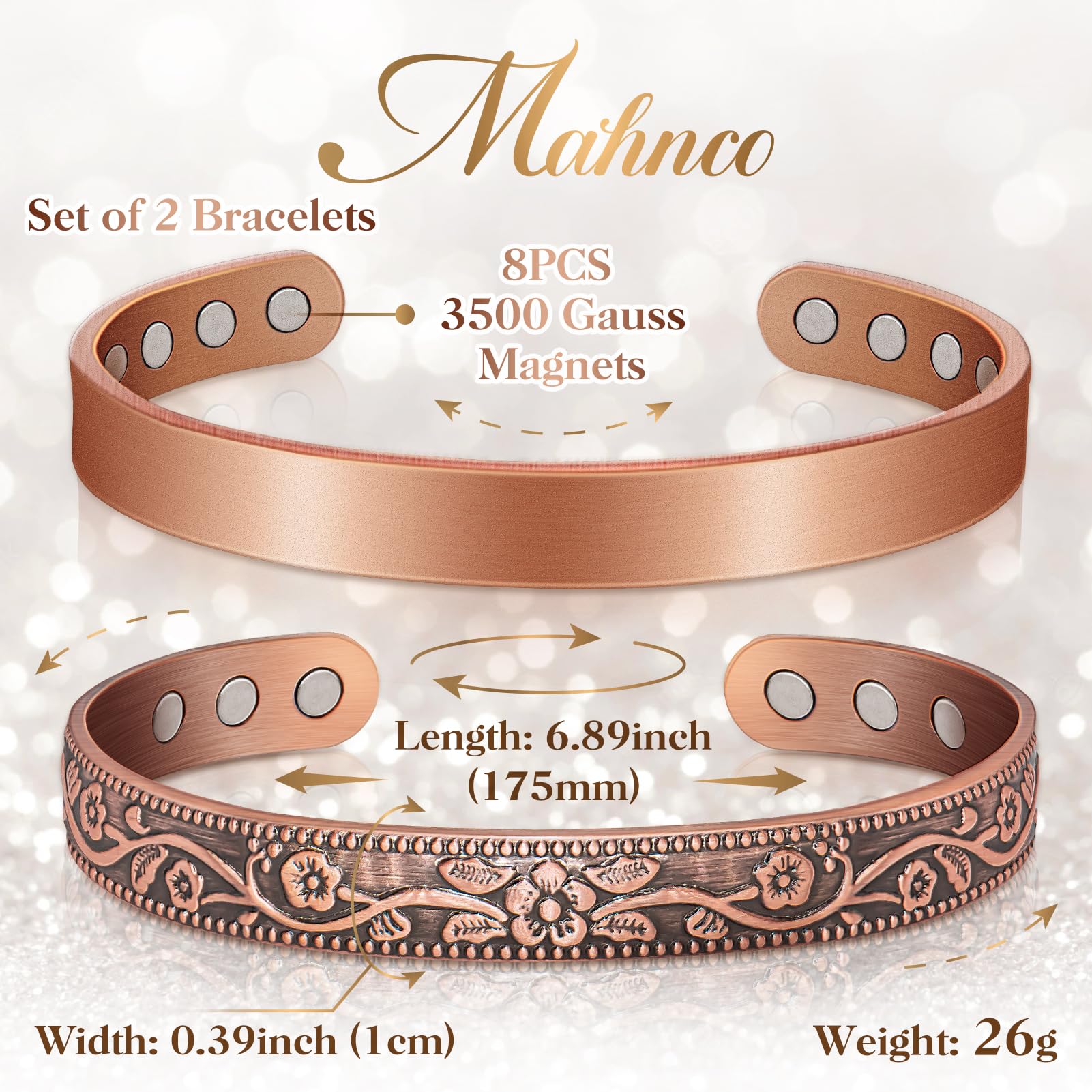 Mahnco copper bracelet open adjustable design for easy sizing