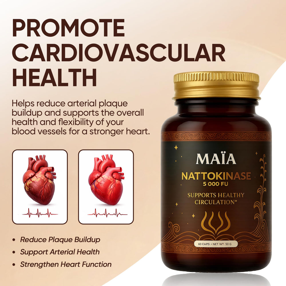 Close-up of Maia Nattokinase capsules for convenient daily use