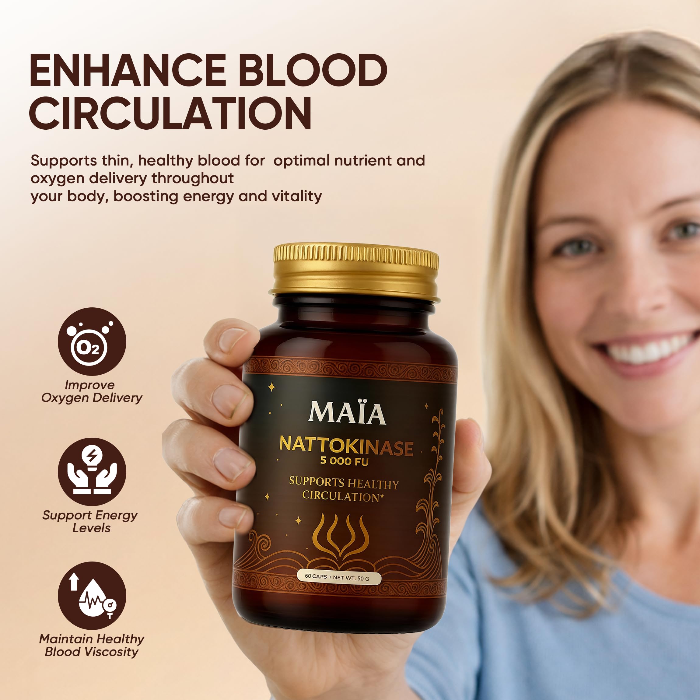 Maia Nattokinase box and bottle on a clean shelf