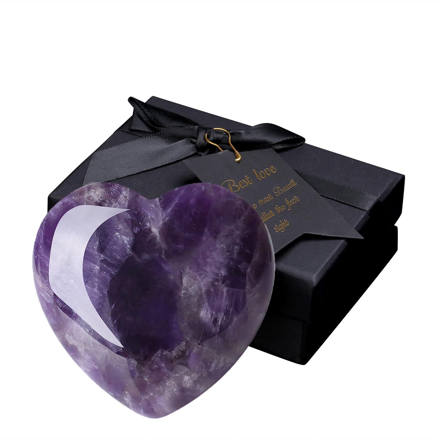 MAIBAOTA amethyst heart crystal polished close-up highlights tranquil energy