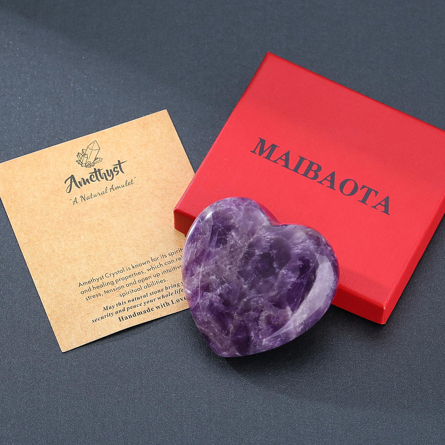 MAIBAOTA amethyst heart crystal with gift box, ideal present