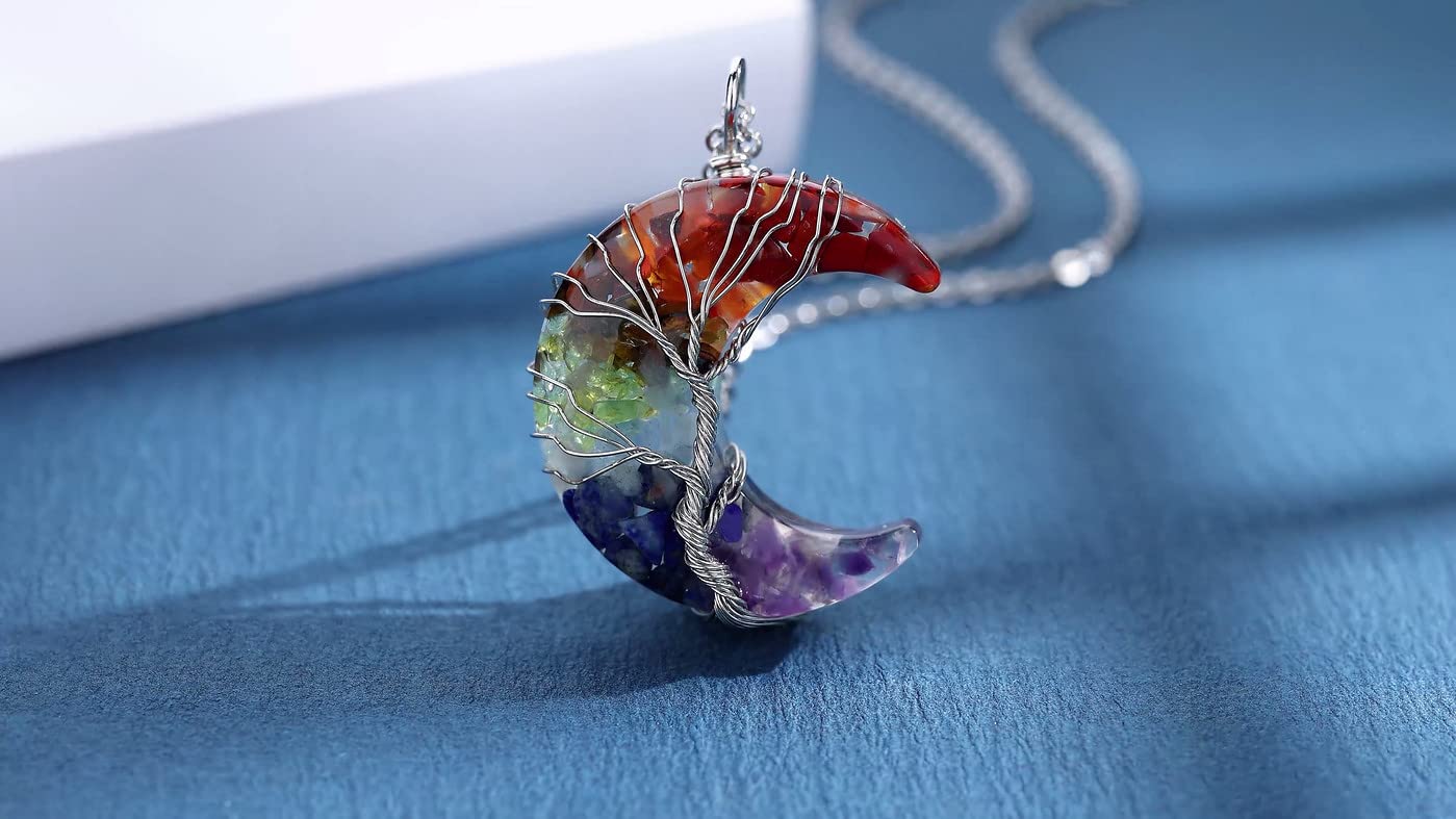MAIBAOTA Crescent Moon Crystal Necklace highlights phase-forward design.