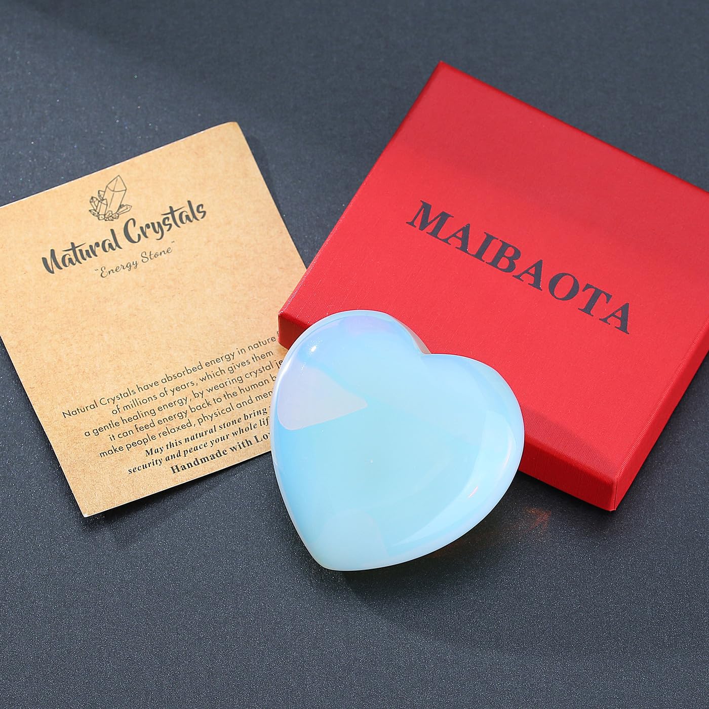 MAIBAOTA Opalite heart close up showing natural color variation for decor.