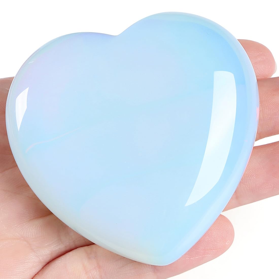 MAIBAOTA Opalite heart crystal in hand for emotional balance.
