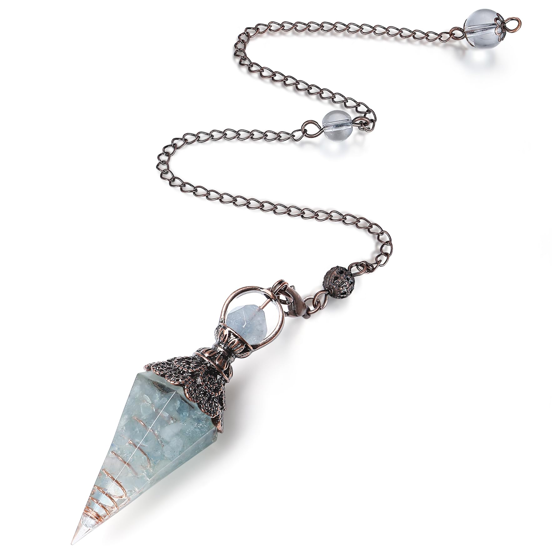 Maibaota aquamarine pendulum closeup highlighting natural crystals for intuitive divination