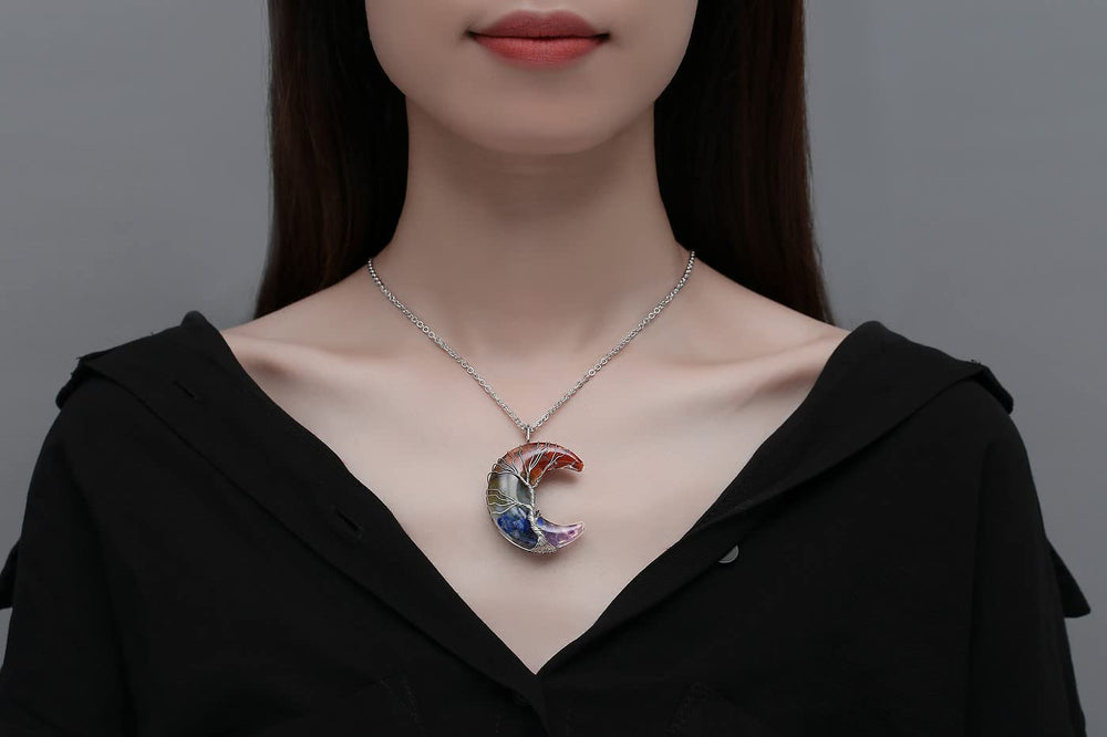 MAIBAOTA Tree of Life Resin Necklace with natural stone charm.