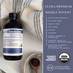 Pouring Maine Medicinals elderberry syrup into a glass