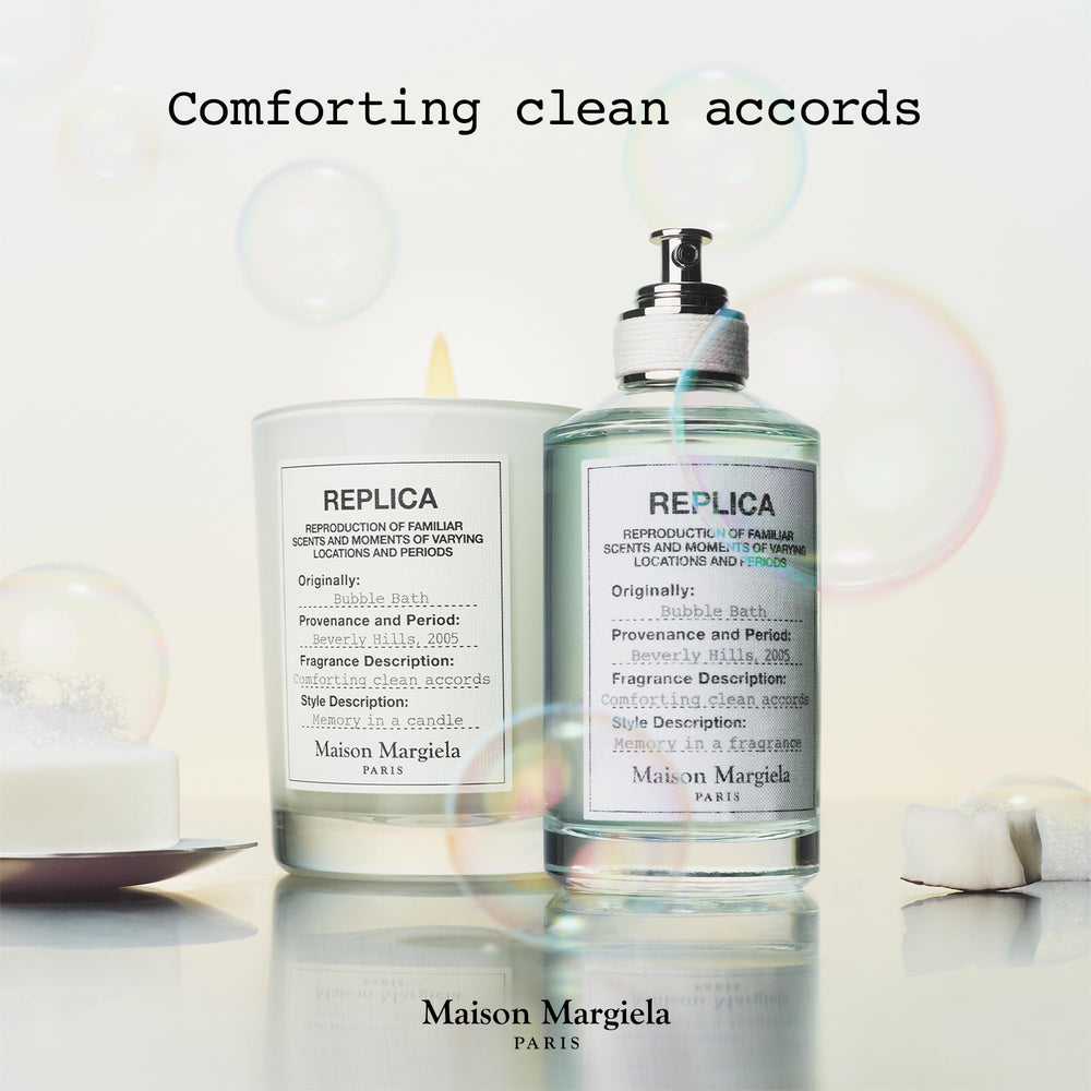 Maison Margiela Replica Bubble Bath candle in a living room setting for spa-like aroma.