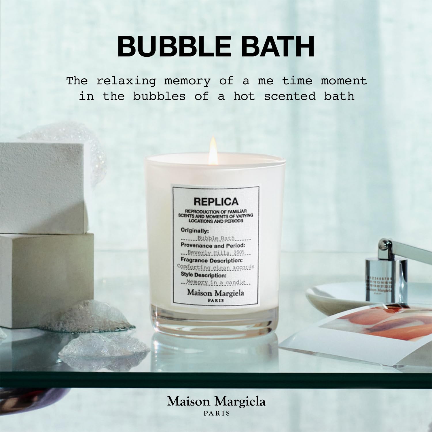 Maison Margiela Replica Bubble Bath candle packaging and label showcasing premium design.