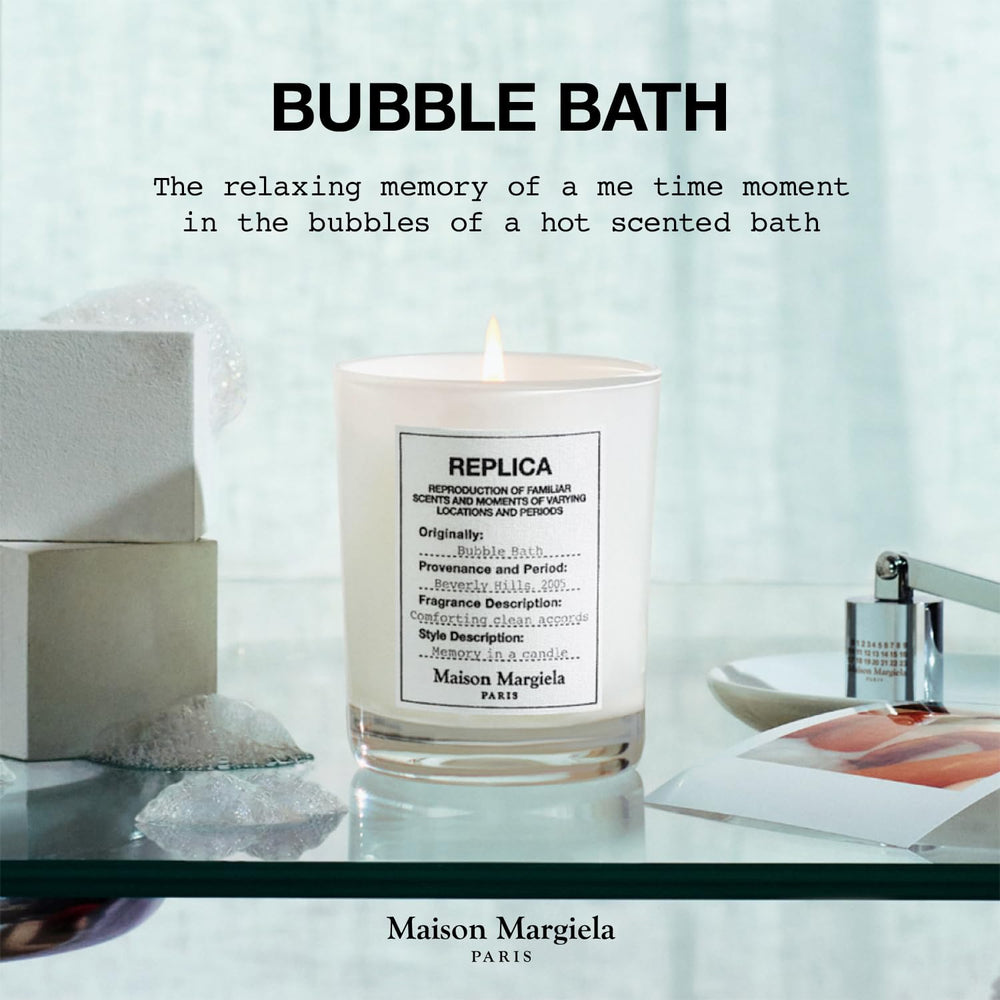 Maison Margiela Replica Bubble Bath candle packaging and label showcasing premium design.