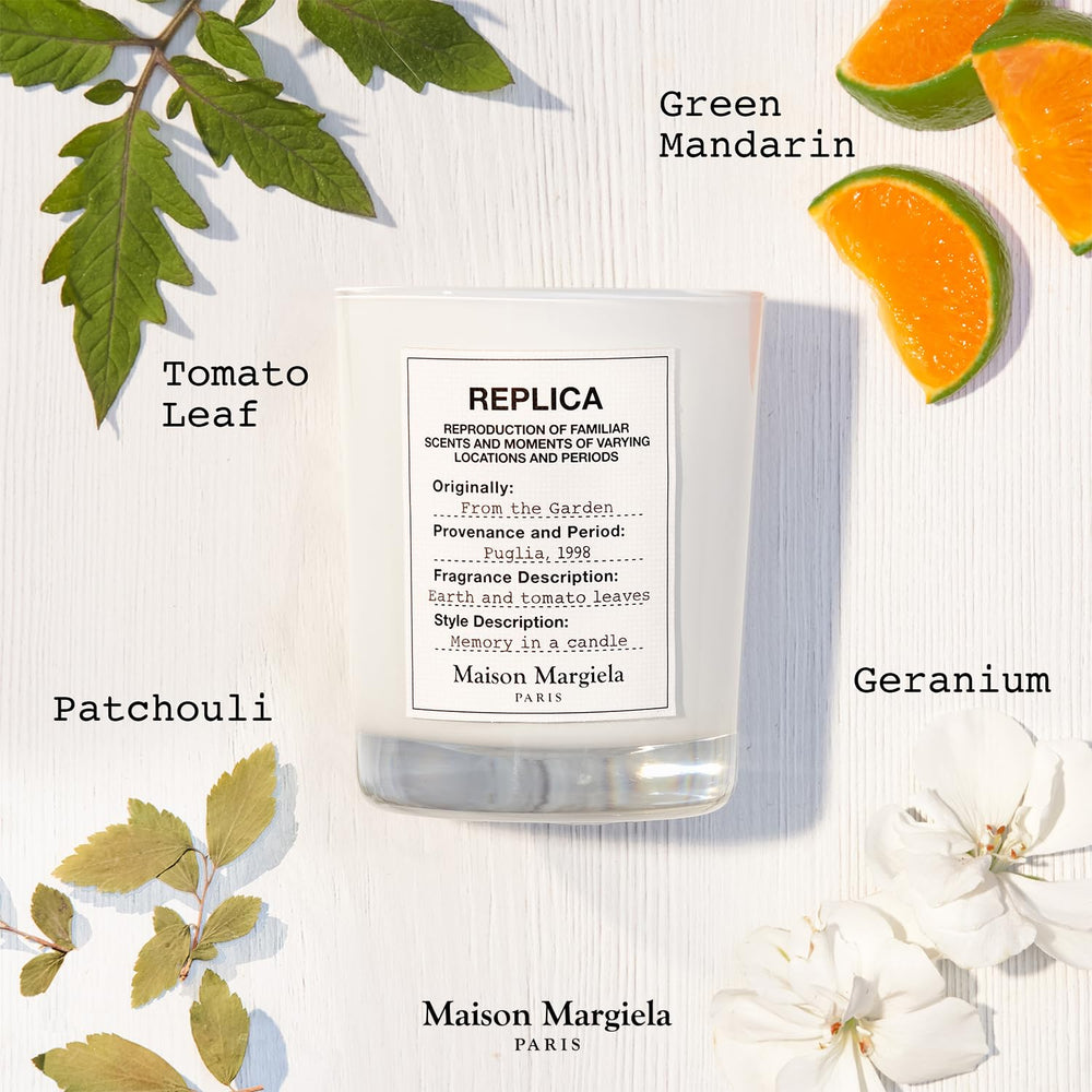 Maison Margiela Replica Garden Candle green mandarin essence for a bright mood during evenings.