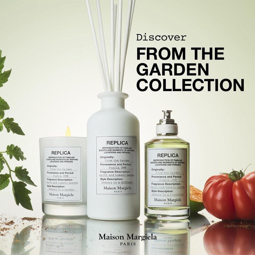 Maison Margiela Replica Garden diffuser on a decorative display enhances space fragrance.