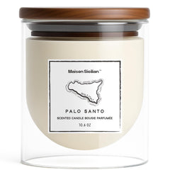 Maison Sicilian Palo Santo Candle closeup reveals toxin-free burn for pure ambiance.