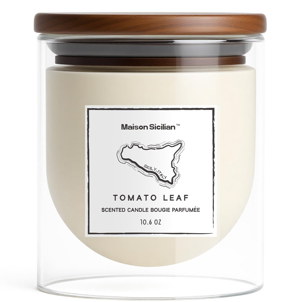 Maison Sicilian Tomato Leaf Candle label highlights premium packaging and gift appeal