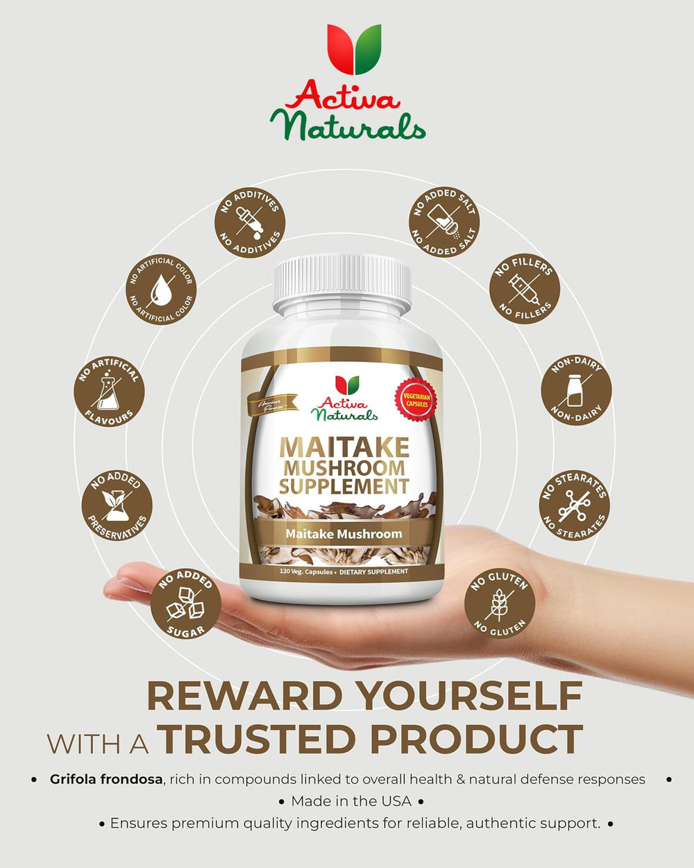 Maitake mushroom supplement powder texture providing a visual sense of premium quality
