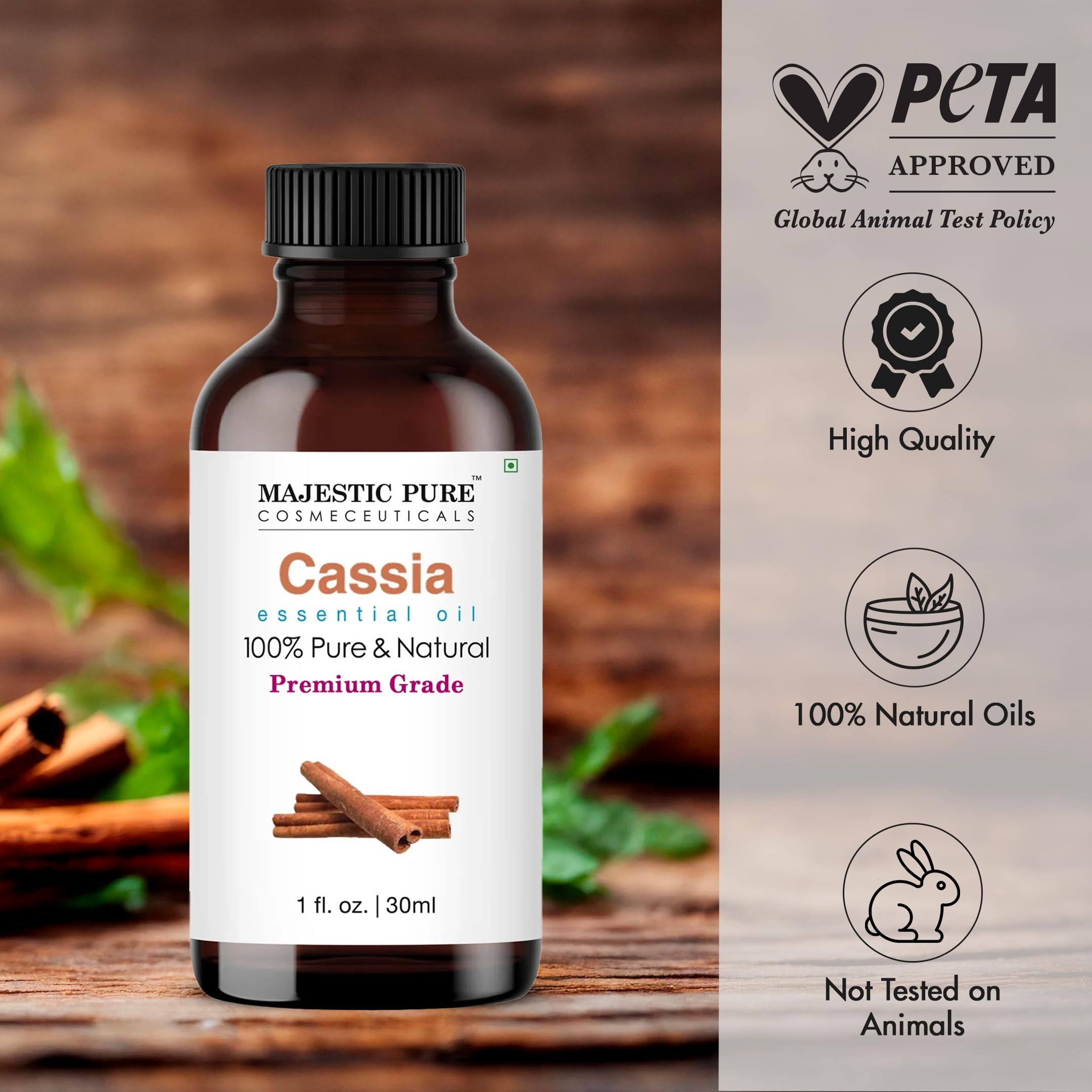 Etiqueta de calidad en Cassia Majestic Pure para confianza