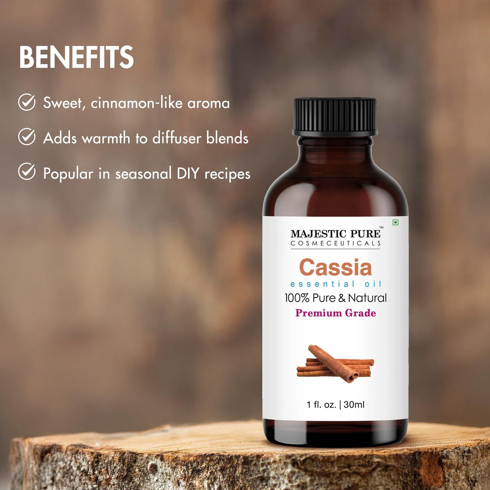 Gotero de vidrio con aceite Cassia Majestic Pure para dosificación precisa