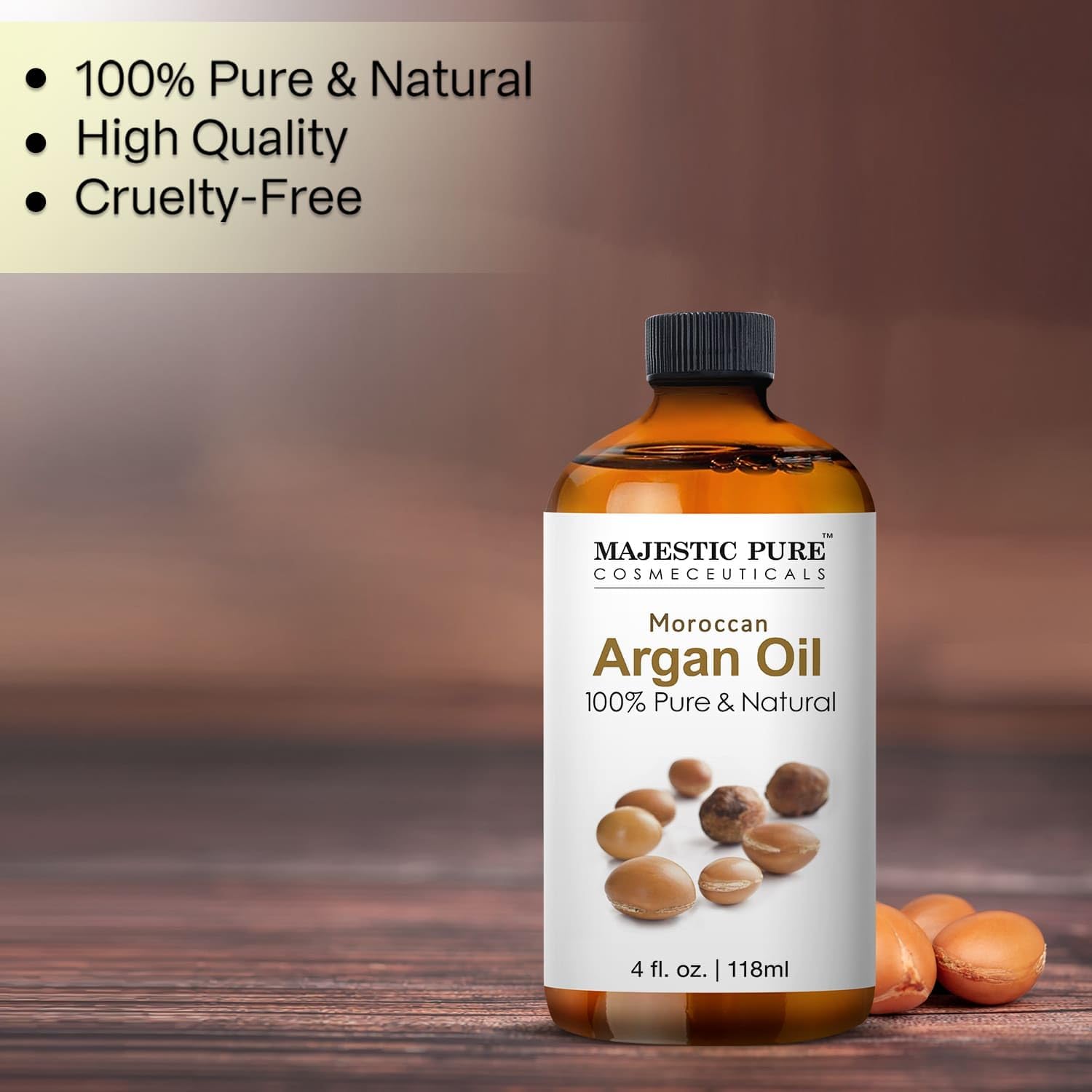 Majestic Pure argan oil dropper cap for easy, mess-free application.