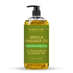 Majestic Pure Arnica Massage Oil bottle for soothing soreness