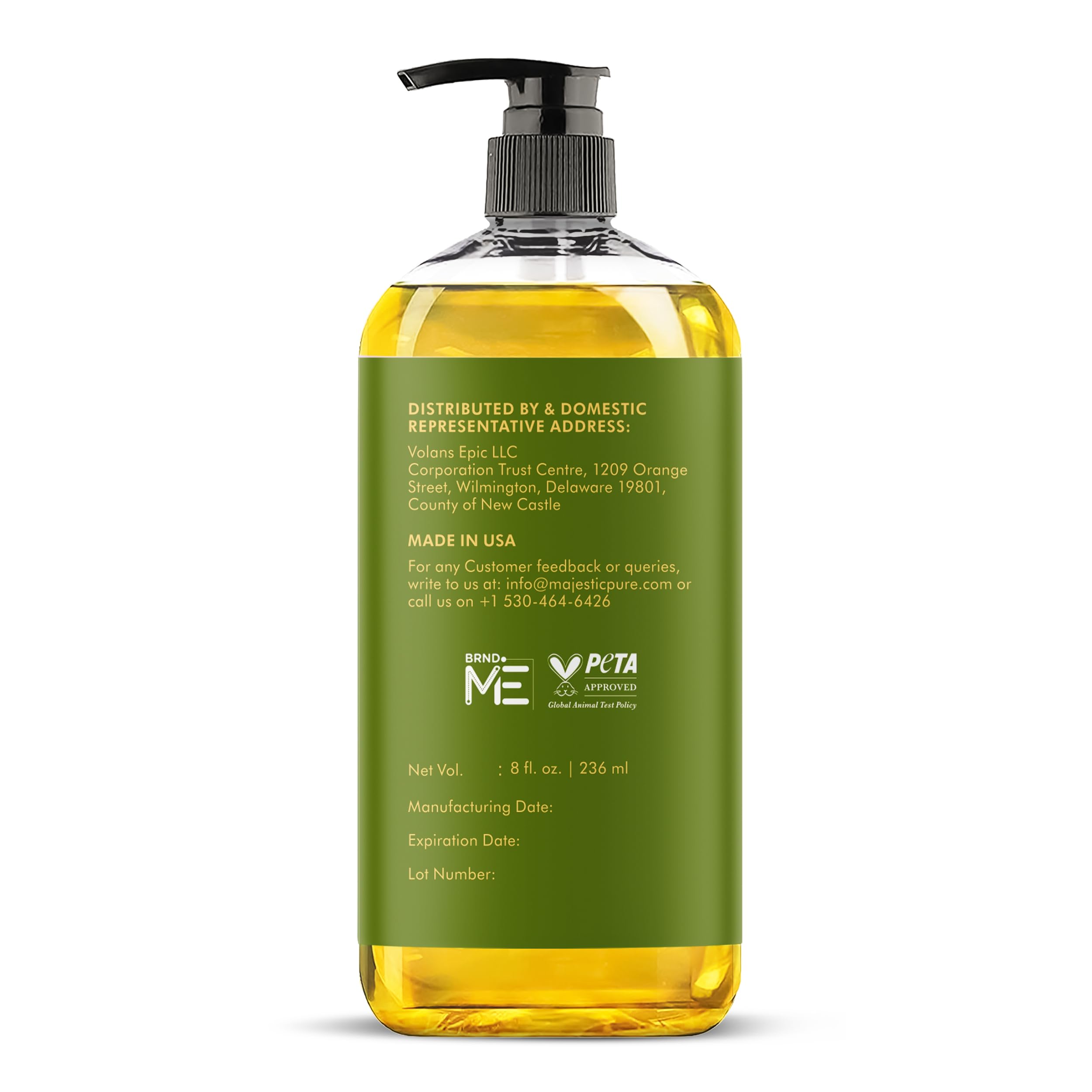 Majestic Pure Arnica Massage Oil jar and label highlighting premium quality product.