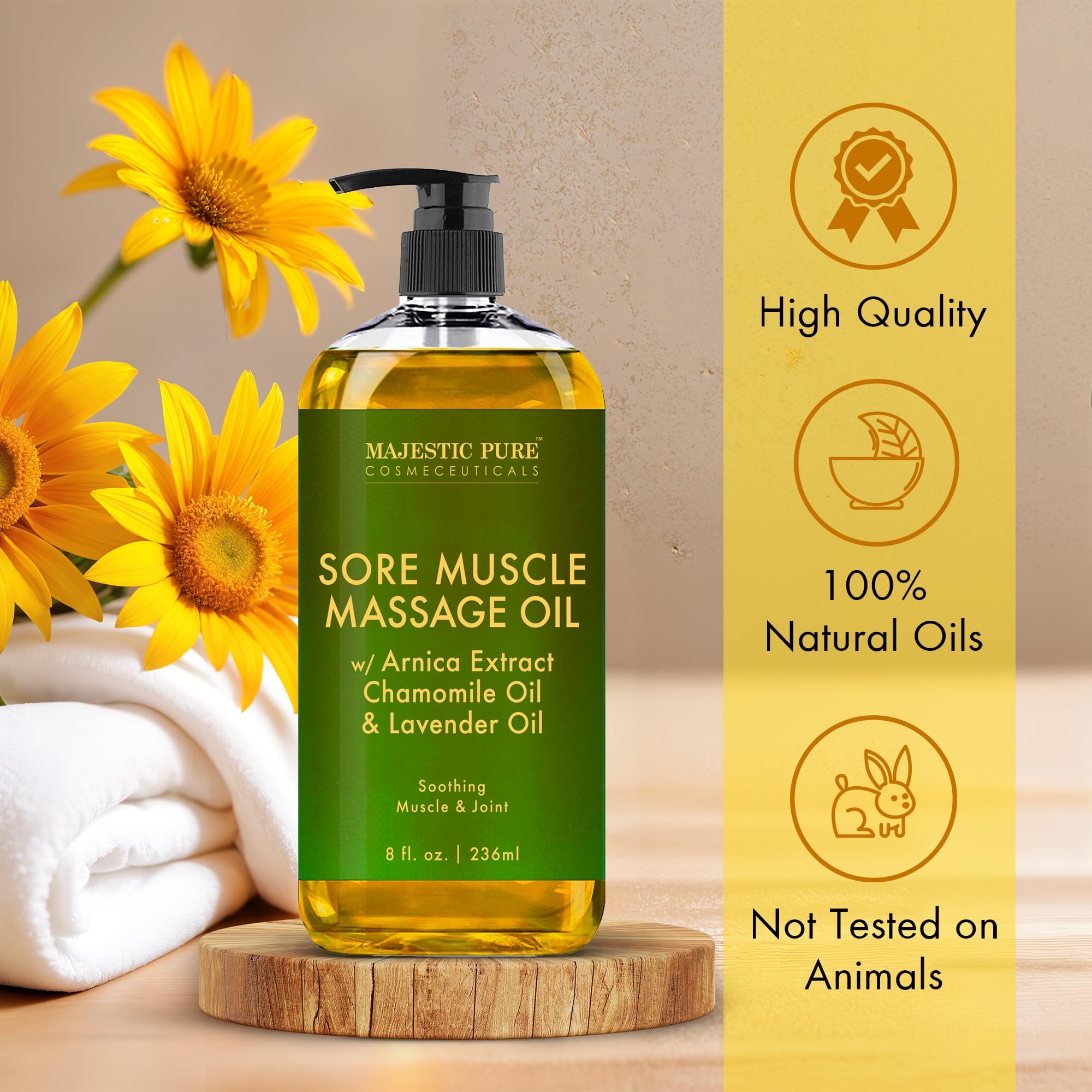 Light, quick-absorbing Majestic Pure oil for daily muscle relaxation