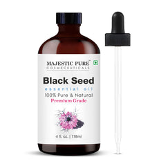 Majestic Pure Blackseed Oil bottle showing pure undiluted oil for diffusers and blends.