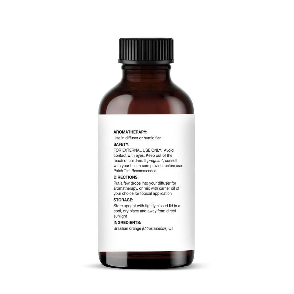 Majestic Pure Brazilian orange oil lab-test label indicating purity and quality