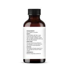 Majestic Pure Brazilian orange oil lab-test label indicating purity and quality