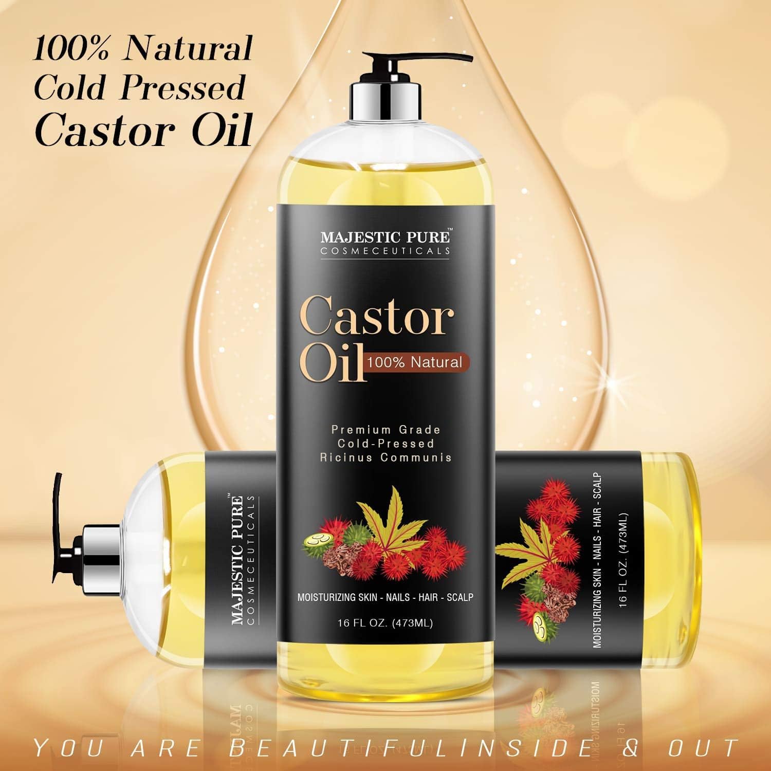 Majestic Pure Castor Oil for hair use, nourishes and moisturizes