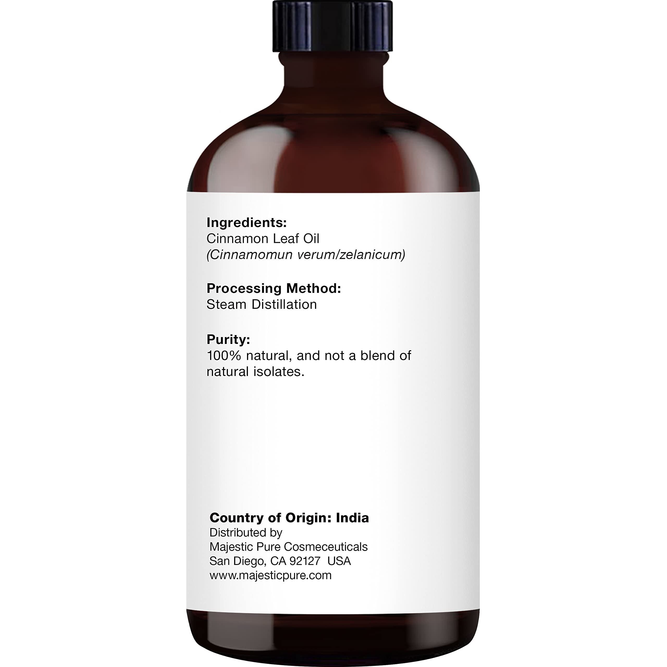 Majestic Pure Cinnamon Oil packaging highlighting quality.