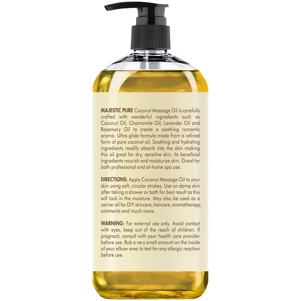 Majestic Pure natural coconut oil formula suitable for all skin types
