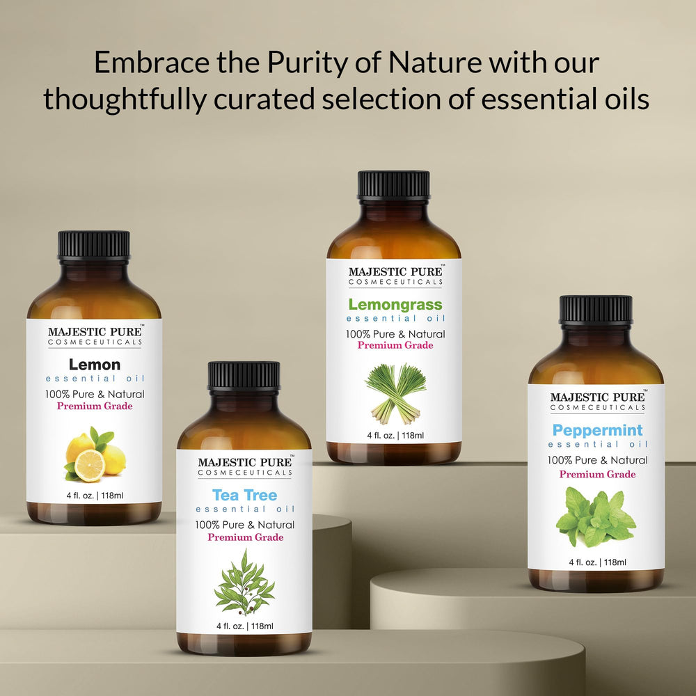 Majestic Pure eucalyptus oil bottle with clear label and dropper.