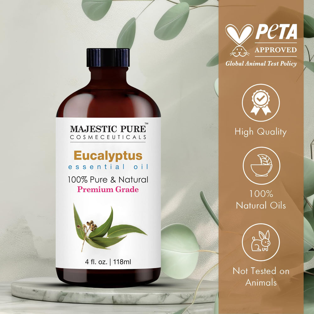 Amber bottle storage of Majestic Pure eucalyptus oil protects scent.