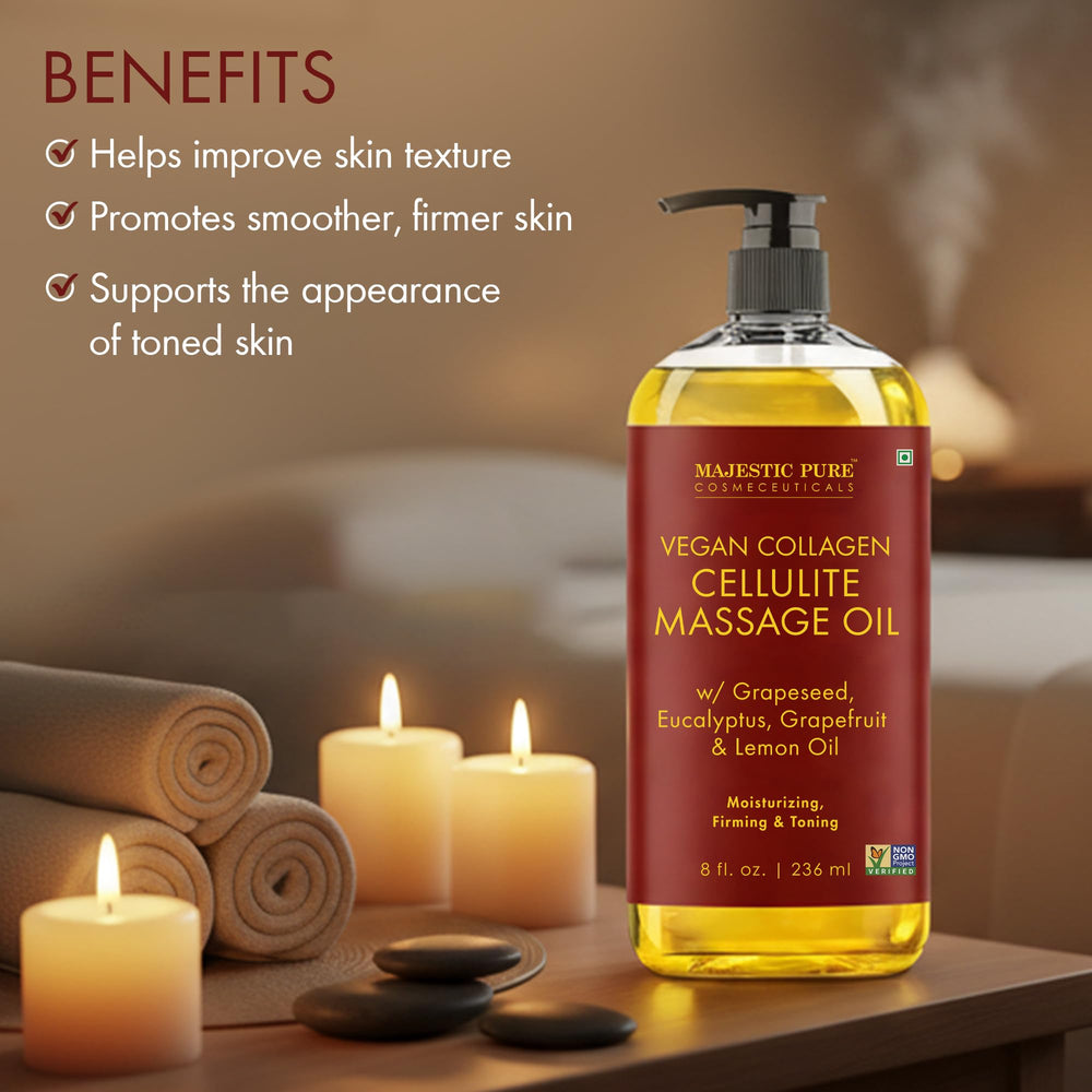 Majestic Pure Firming Body Oil on leg during massage for softer texture