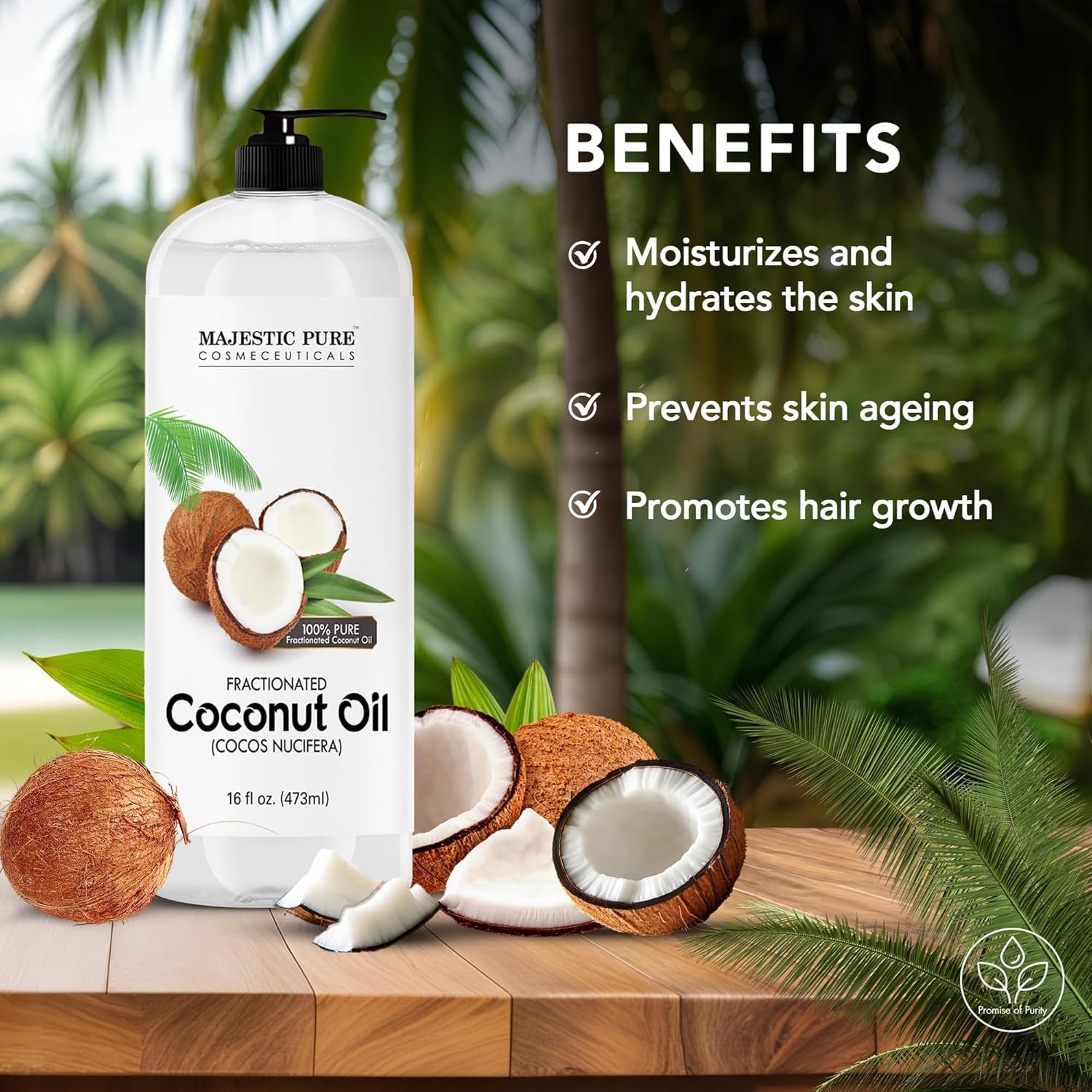 Majestic Pure fractionated coconut oil eye makeup remover base for gentle cleansing