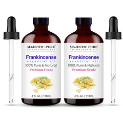 Majestic Pure Frankincense oil in glass dropper bottle for precise use in diffusers.