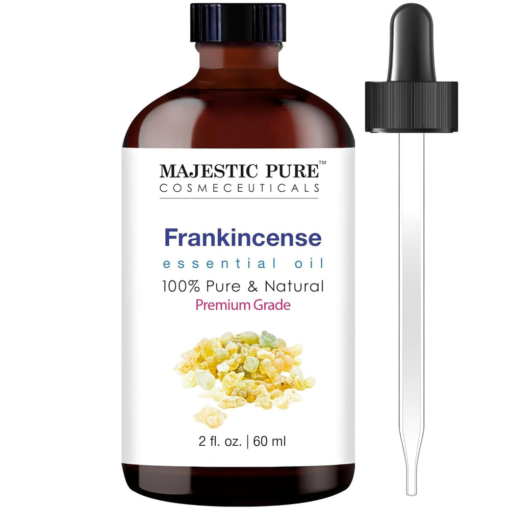 Majestic Pure Frankincense oil bottle for diffuser use and aroma.