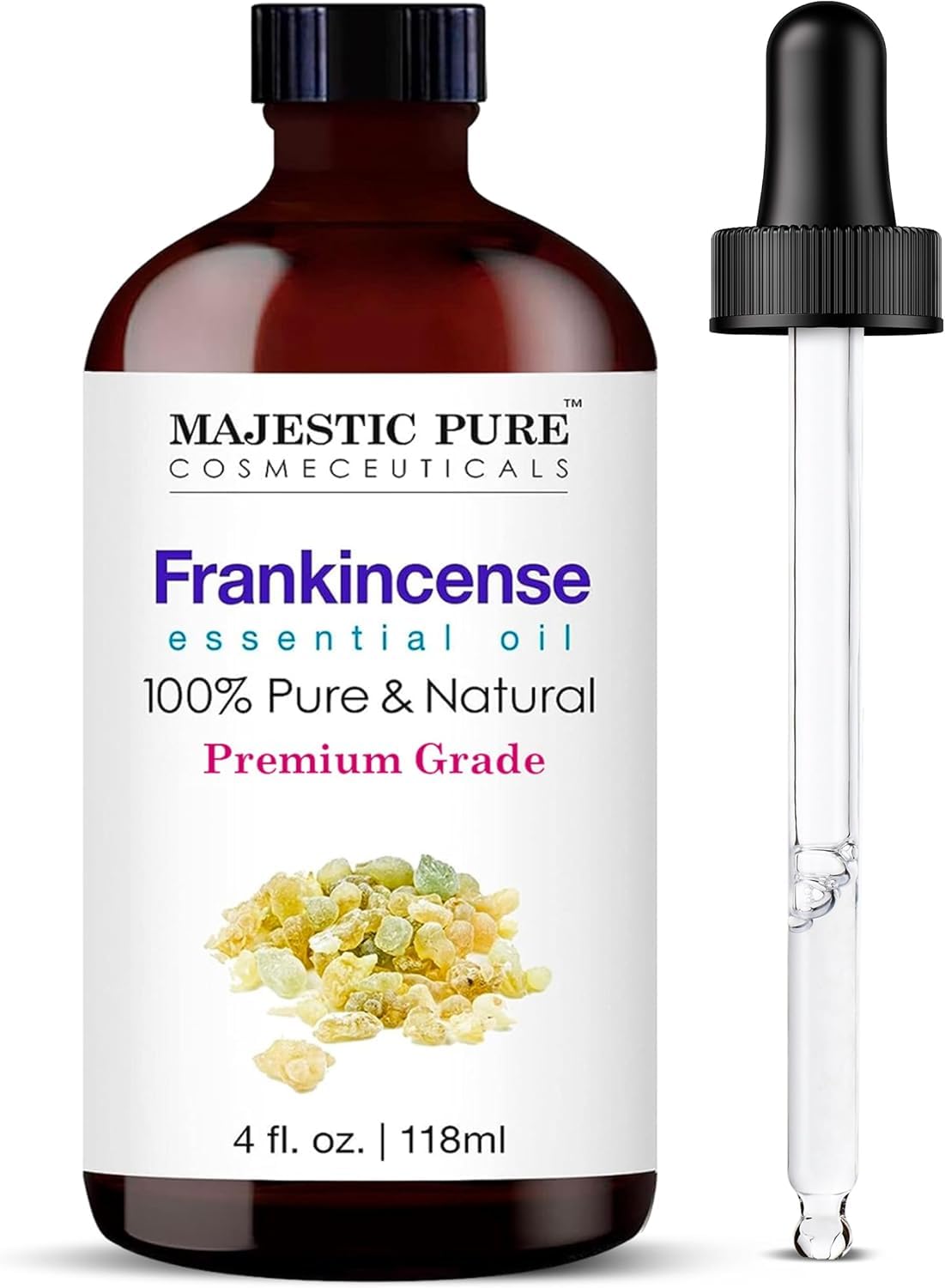 Majestic Pure frankincense oil bottle ready for diffuser and aromatherapy use.